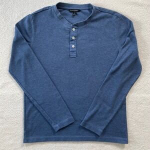 Banana Republic Henley Shirt Mens S Blue Long Sleeve Waffle Knit Cotton Blend